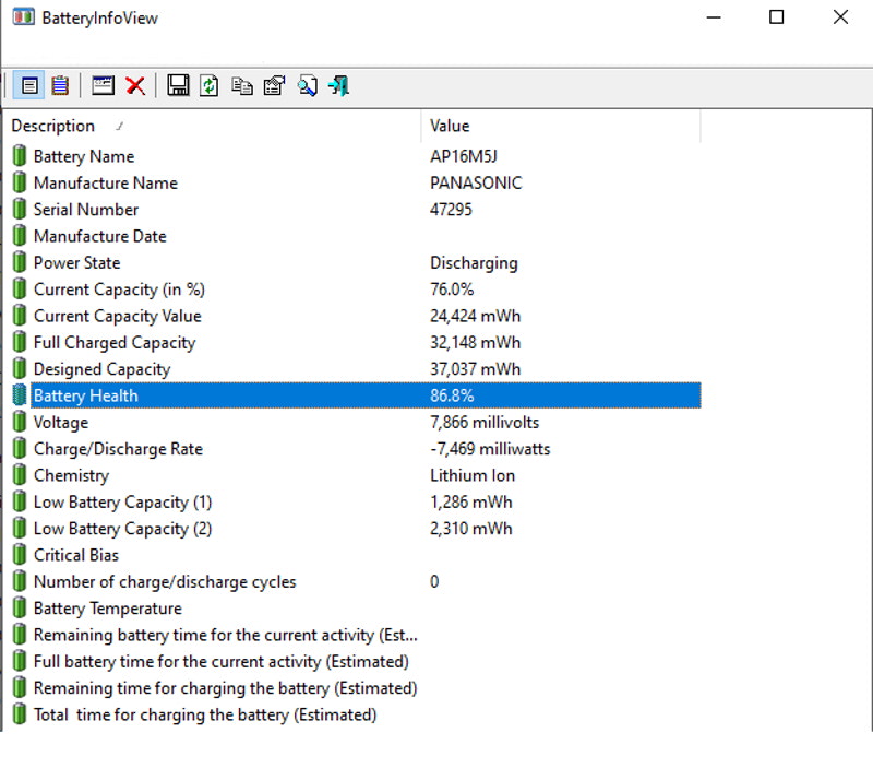 Программа BatteryInfoView