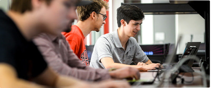 Студенты работают за ноутбуком