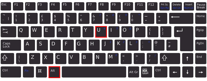 На клавіатурі показано натиснути alt + U