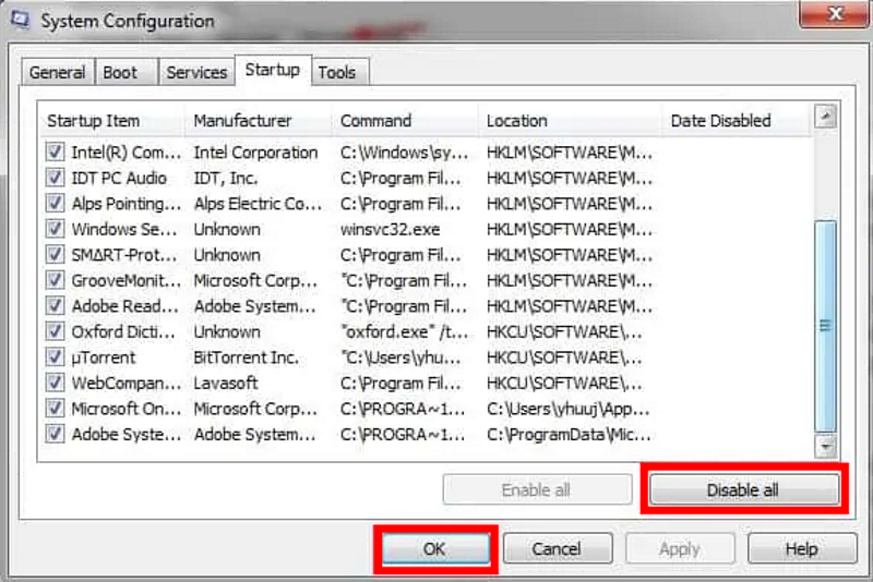 Відключення програм при включенні ноутбука